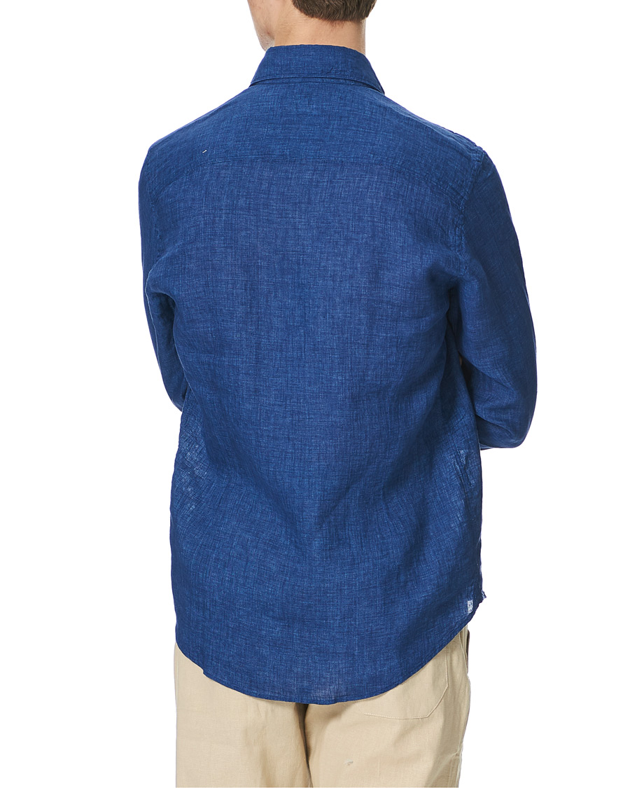 Herren | Hemden | Stenströms | Slimline Cut Away Linen Shirt Dark Blue