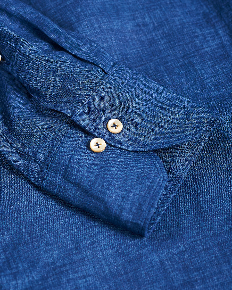 Herren | Hemden | Stenströms | Slimline Cut Away Linen Shirt Dark Blue