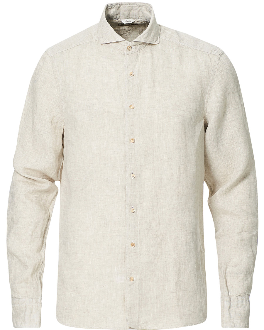 Herren | Hemden | Stenströms | Slimline Cut Away Linen Shirt Beige