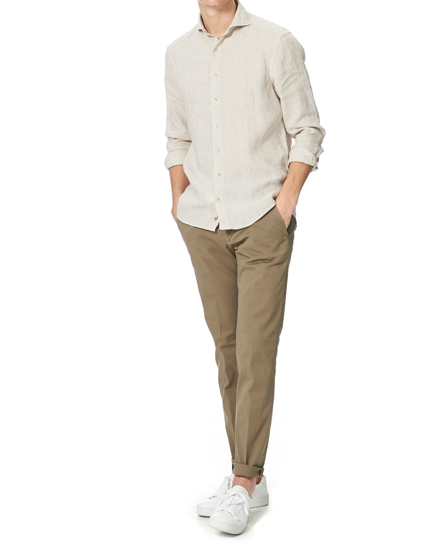 Herren | Hemden | Stenströms | Slimline Cut Away Linen Shirt Beige