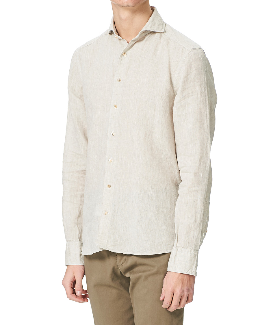 Herren | Hemden | Stenströms | Slimline Cut Away Linen Shirt Beige