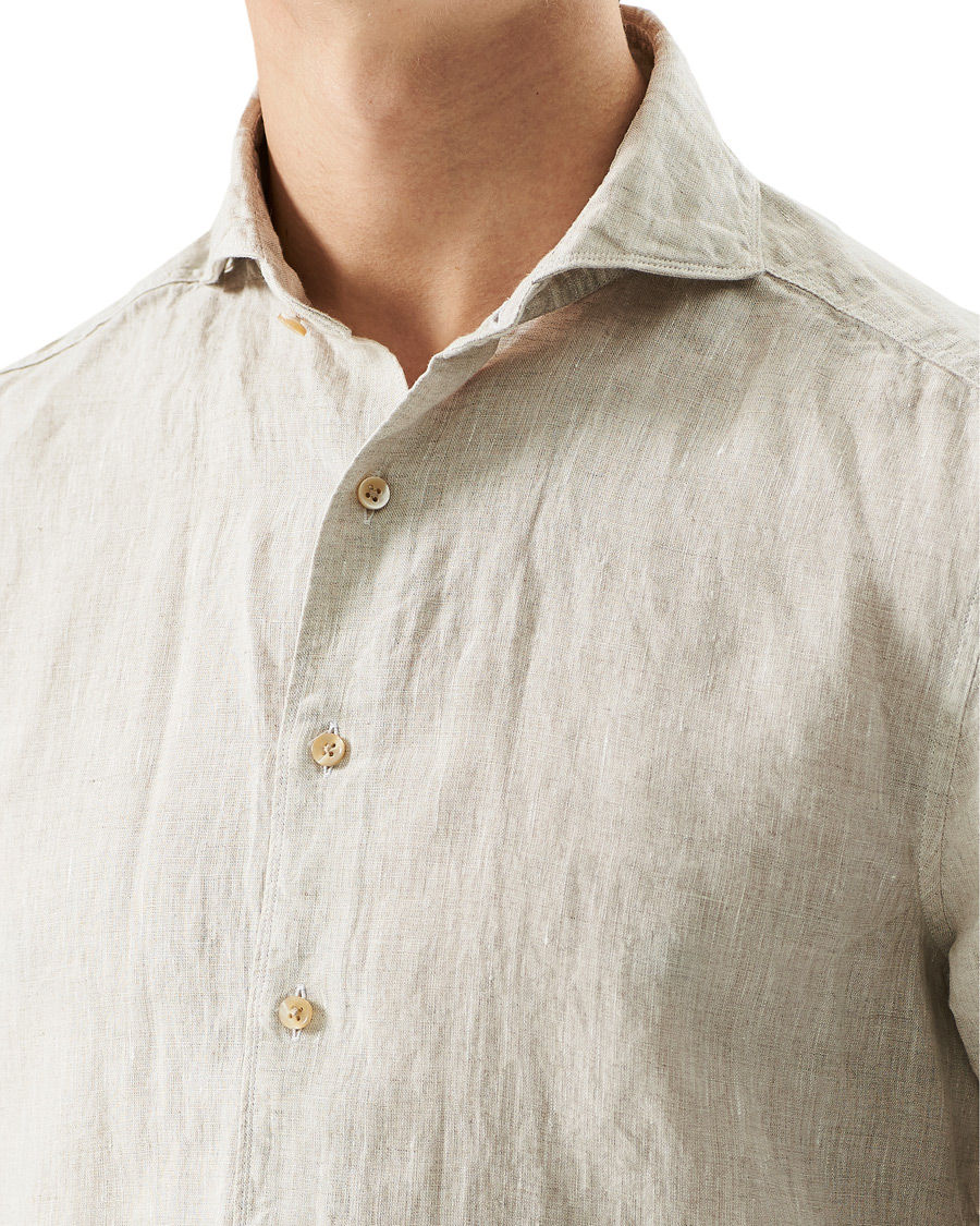 Herren | Hemden | Stenströms | Slimline Cut Away Linen Shirt Beige