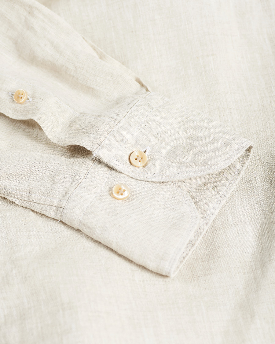 Herren | Hemden | Stenströms | Slimline Cut Away Linen Shirt Beige