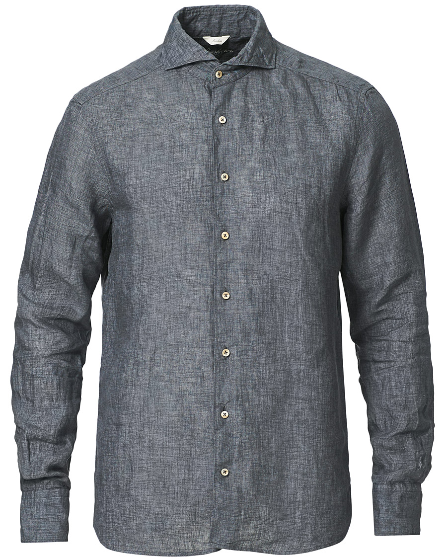 Herren | Hemden | Stenströms | Slimline Cut Away Linen Shirt Dark Grey