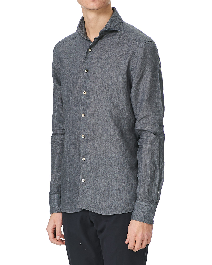 Herren | Hemden | Stenströms | Slimline Cut Away Linen Shirt Dark Grey