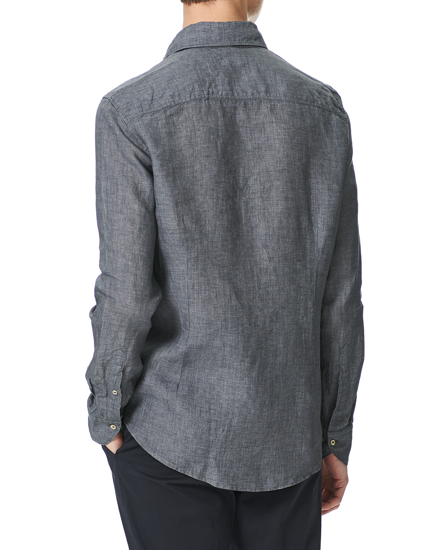 Herren | Hemden | Stenströms | Slimline Cut Away Linen Shirt Dark Grey