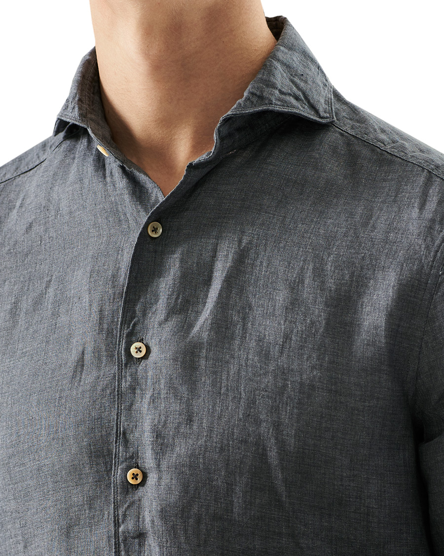 Herren | Hemden | Stenströms | Slimline Cut Away Linen Shirt Dark Grey