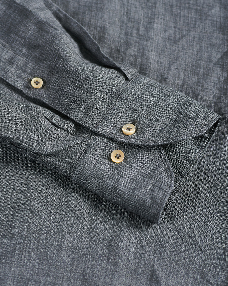Herren | Hemden | Stenströms | Slimline Cut Away Linen Shirt Dark Grey