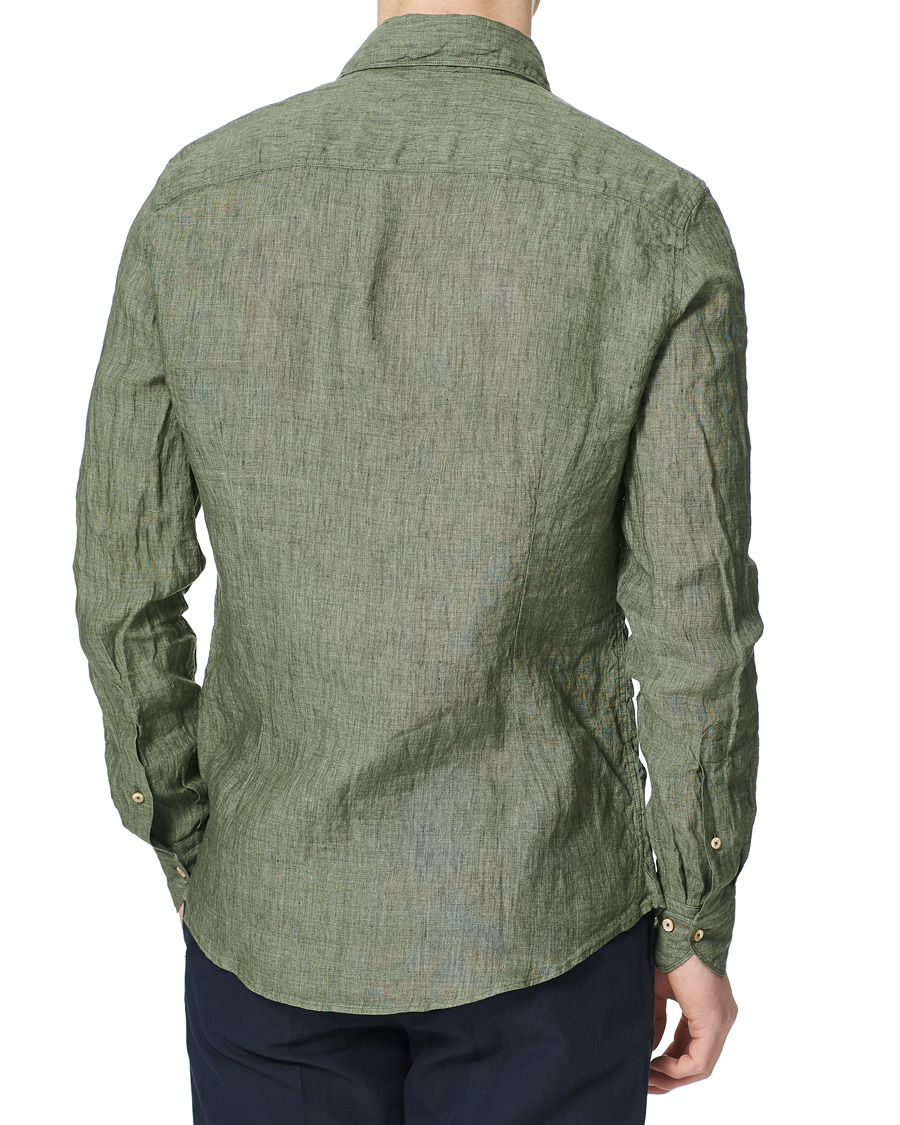 Herren | Hemden | Stenströms | Slimline Cut Away Linen Shirt Olive