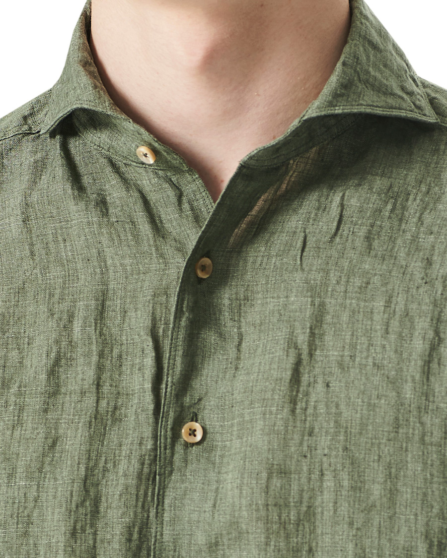 Herren | Hemden | Stenströms | Slimline Cut Away Linen Shirt Olive