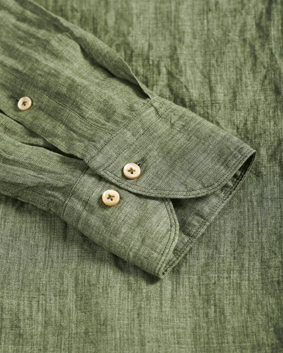 Herren | Hemden | Stenströms | Slimline Cut Away Linen Shirt Olive