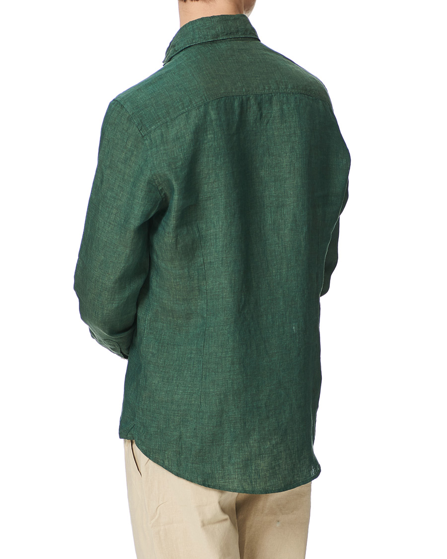 Herren | Hemden | Stenströms | Slimline Cut Away Linen Shirt Dark Green