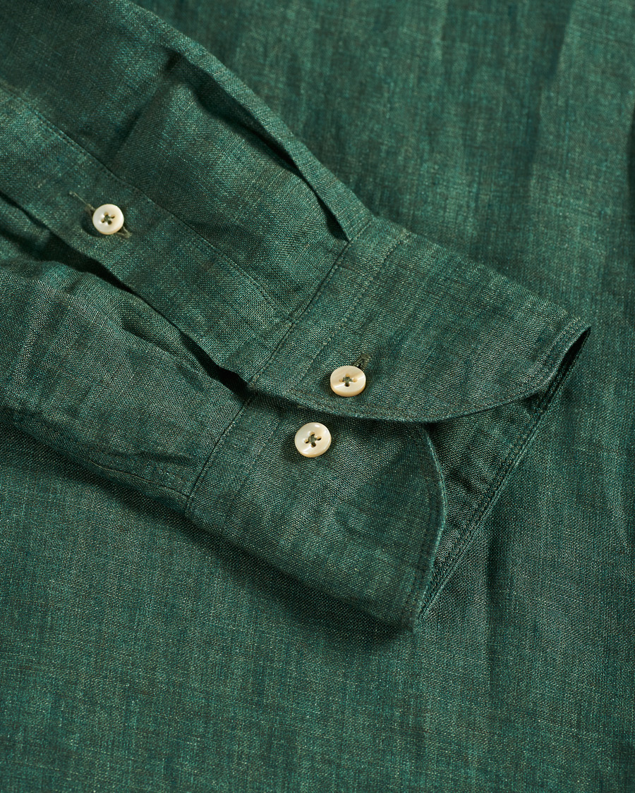 Herren | Hemden | Stenströms | Slimline Cut Away Linen Shirt Dark Green