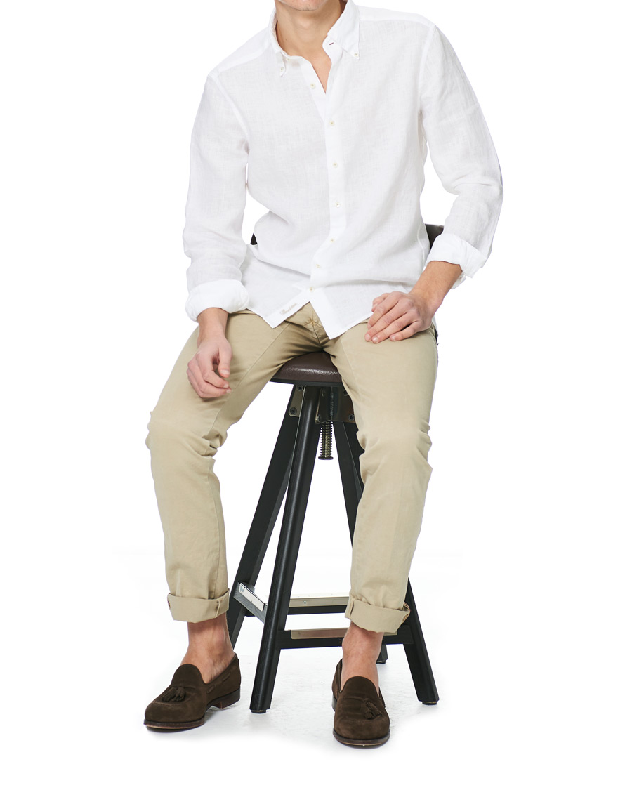 Herren | Hemden | Stenströms | Slimline Button Down Linen Shirt White