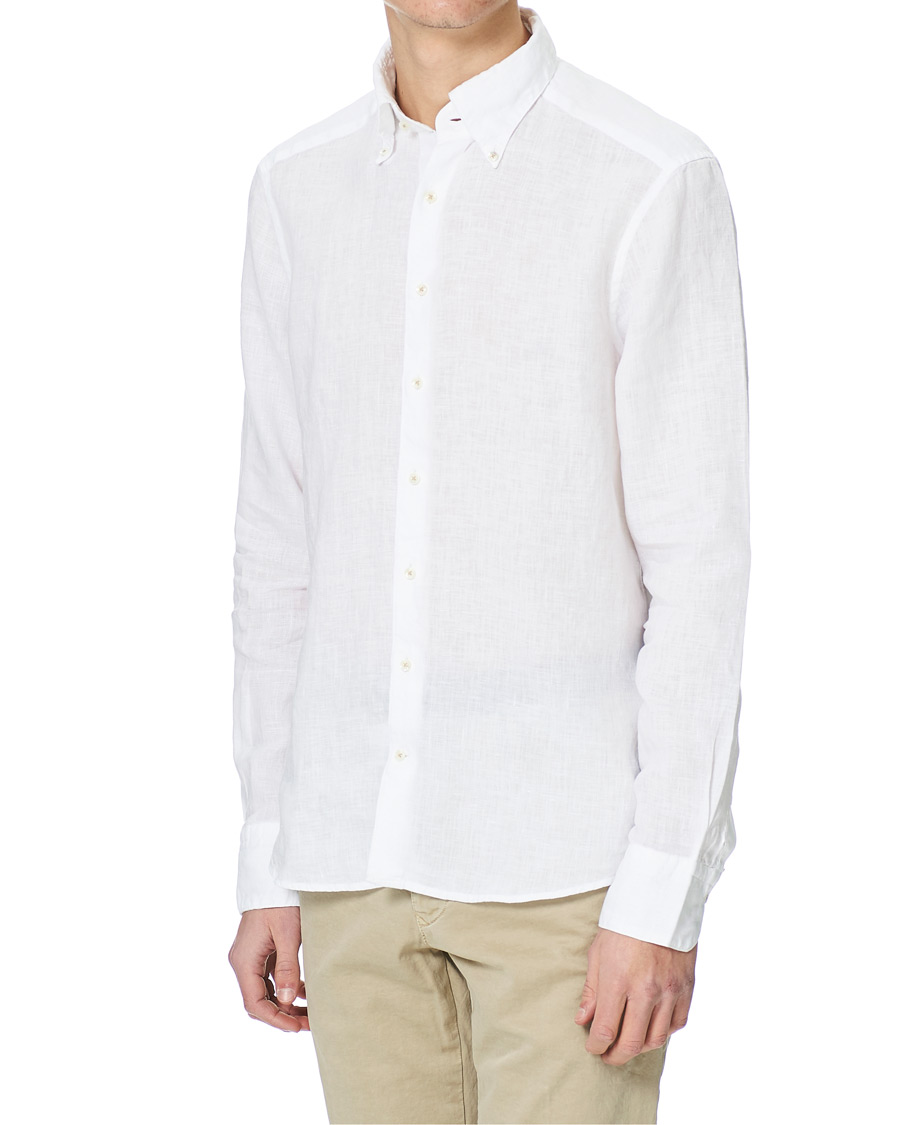 Herren | Hemden | Stenströms | Slimline Button Down Linen Shirt White
