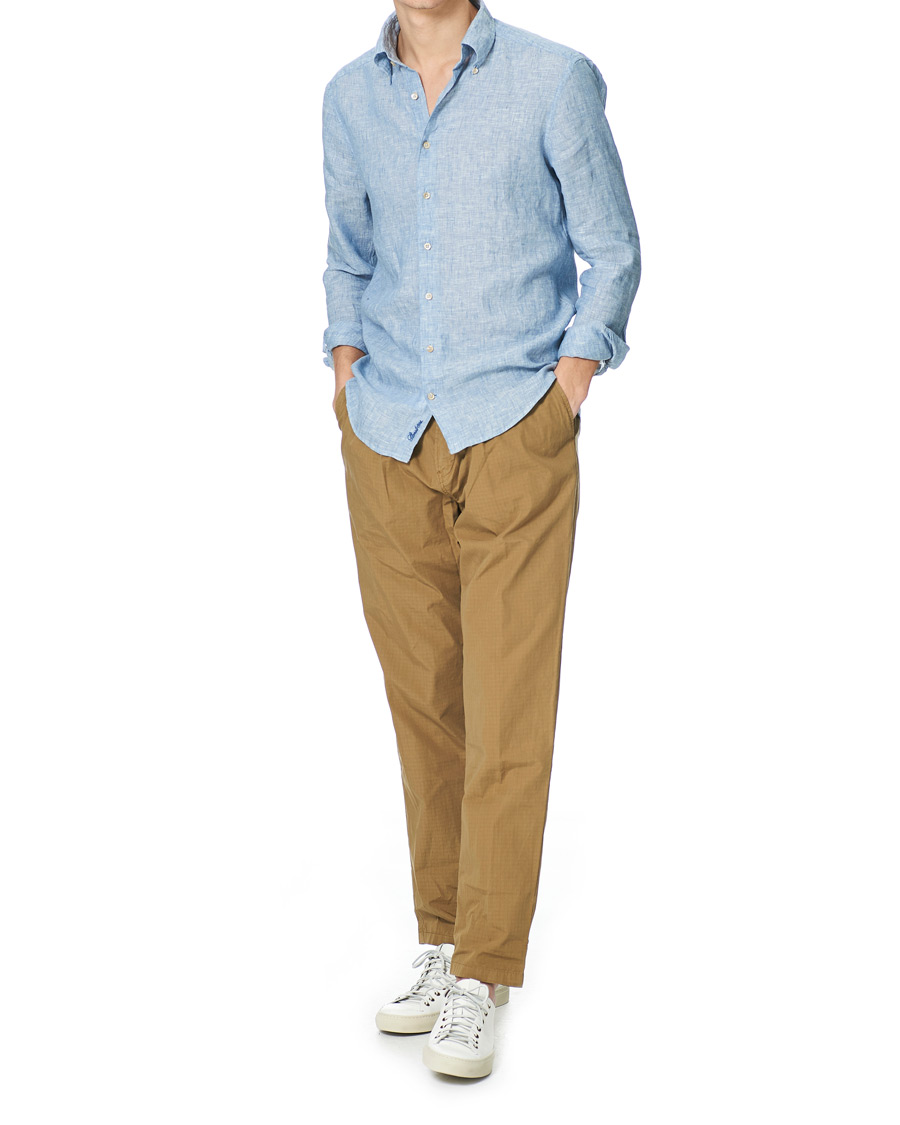 Herren | Hemden | Stenströms | Slimline Button Down Linen Shirt Light Blue