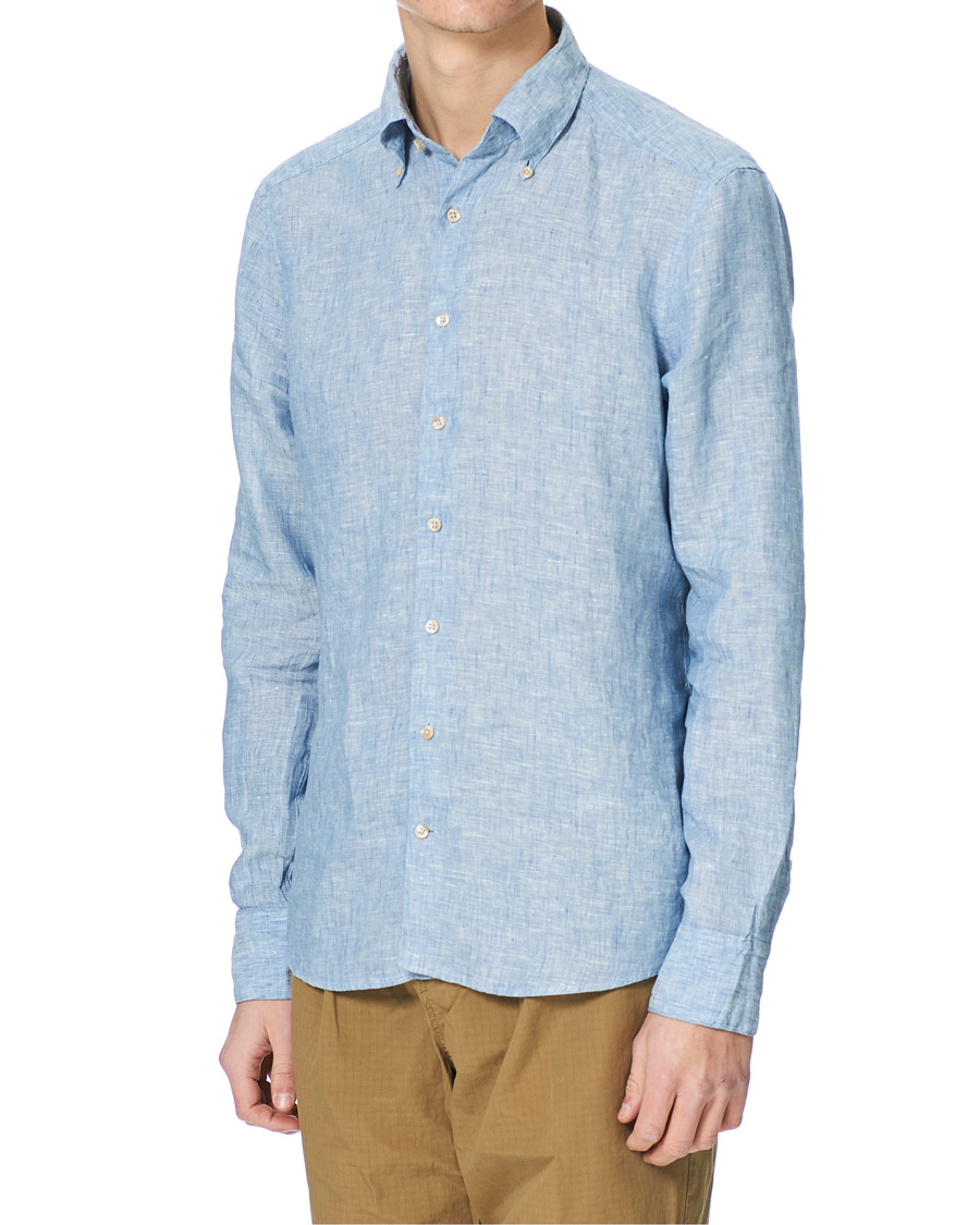 Herren | Hemden | Stenströms | Slimline Button Down Linen Shirt Light Blue