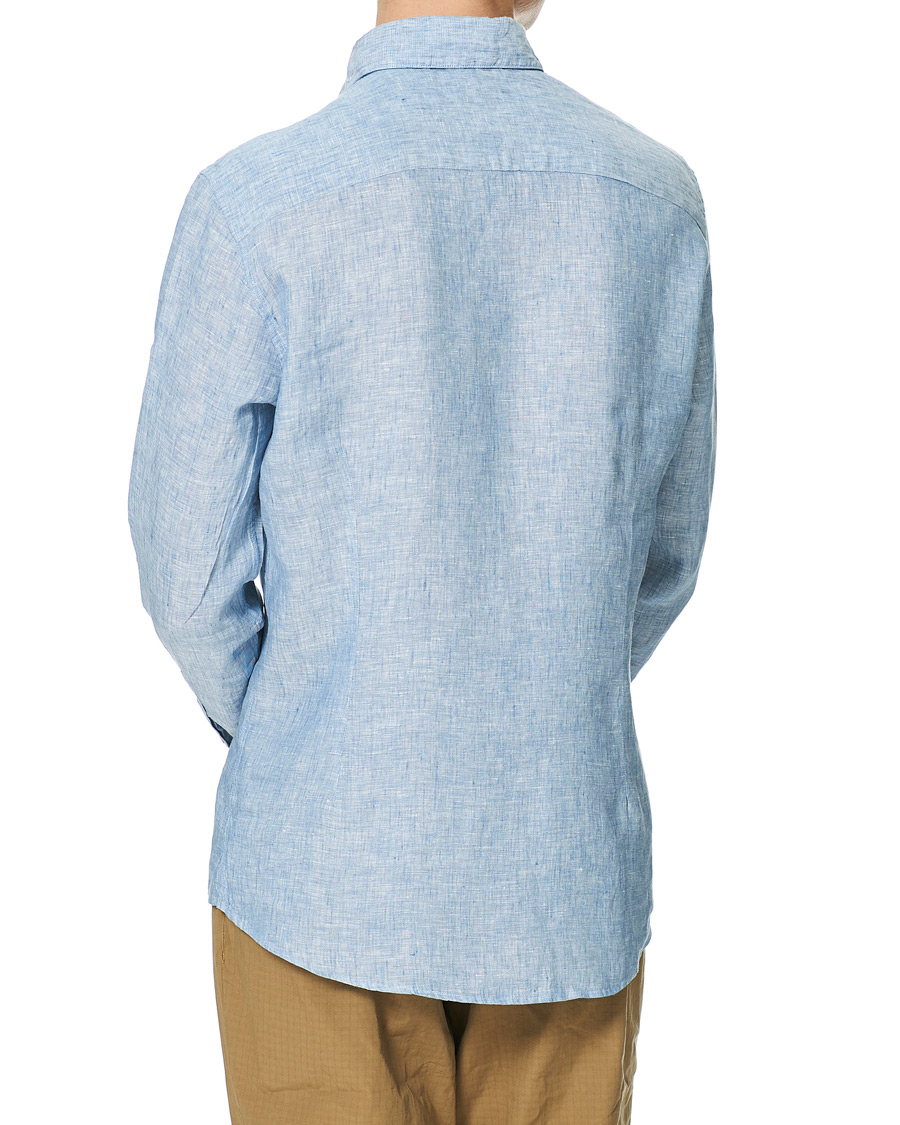 Herren | Hemden | Stenströms | Slimline Button Down Linen Shirt Light Blue