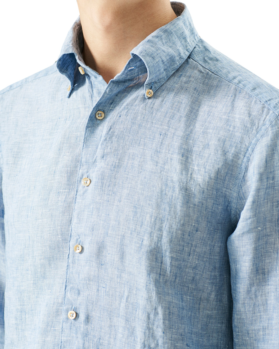 Herren | Hemden | Stenströms | Slimline Button Down Linen Shirt Light Blue