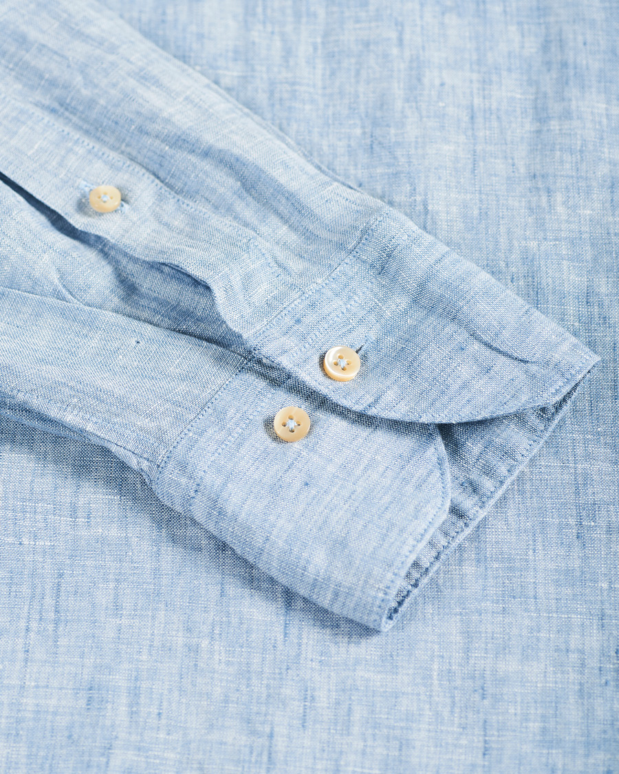 Herren | Hemden | Stenströms | Slimline Button Down Linen Shirt Light Blue