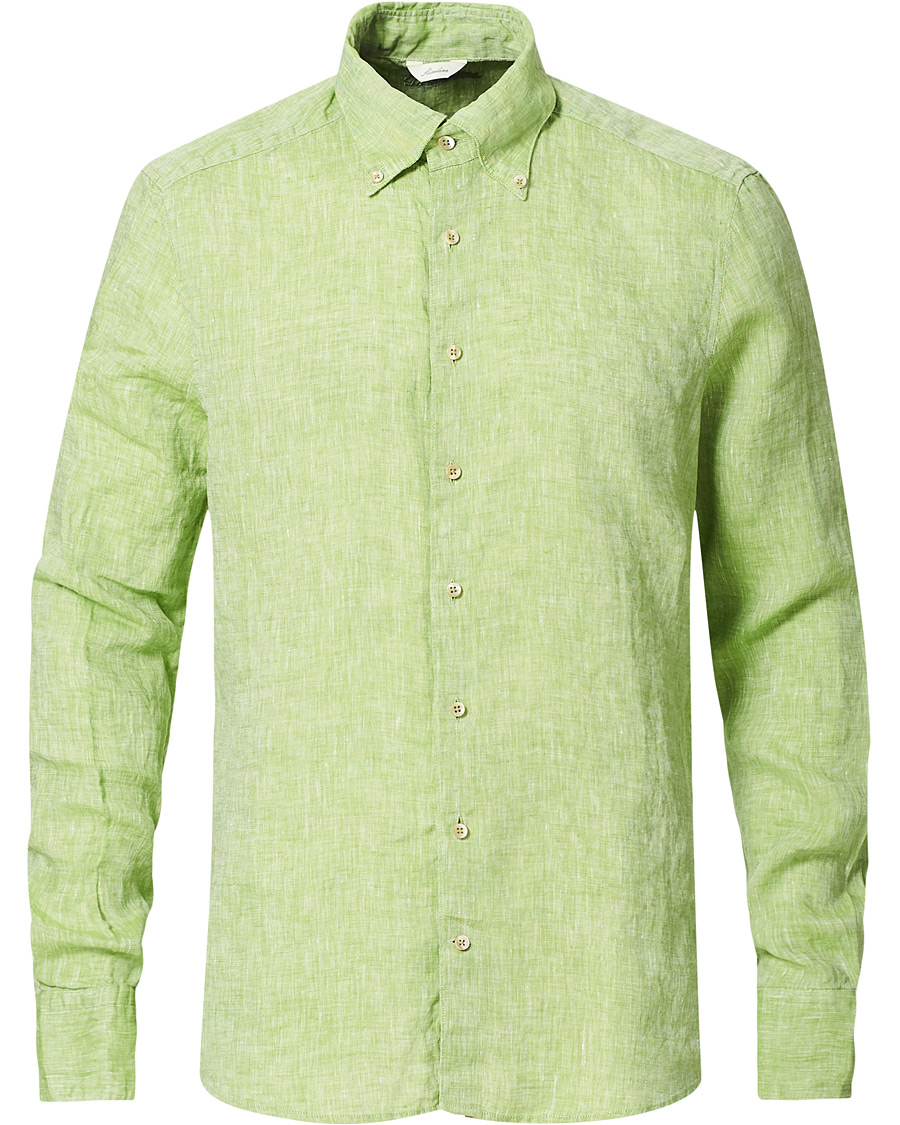 Herren | Hemden | Stenströms | Slimline Button Down Linen Shirt Pistachio