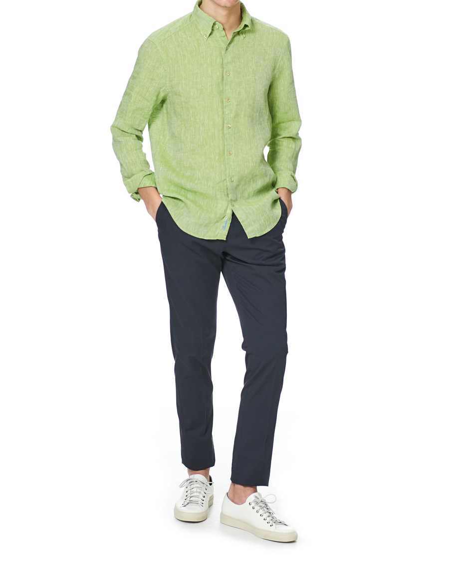 Herren | Hemden | Stenströms | Slimline Button Down Linen Shirt Pistachio