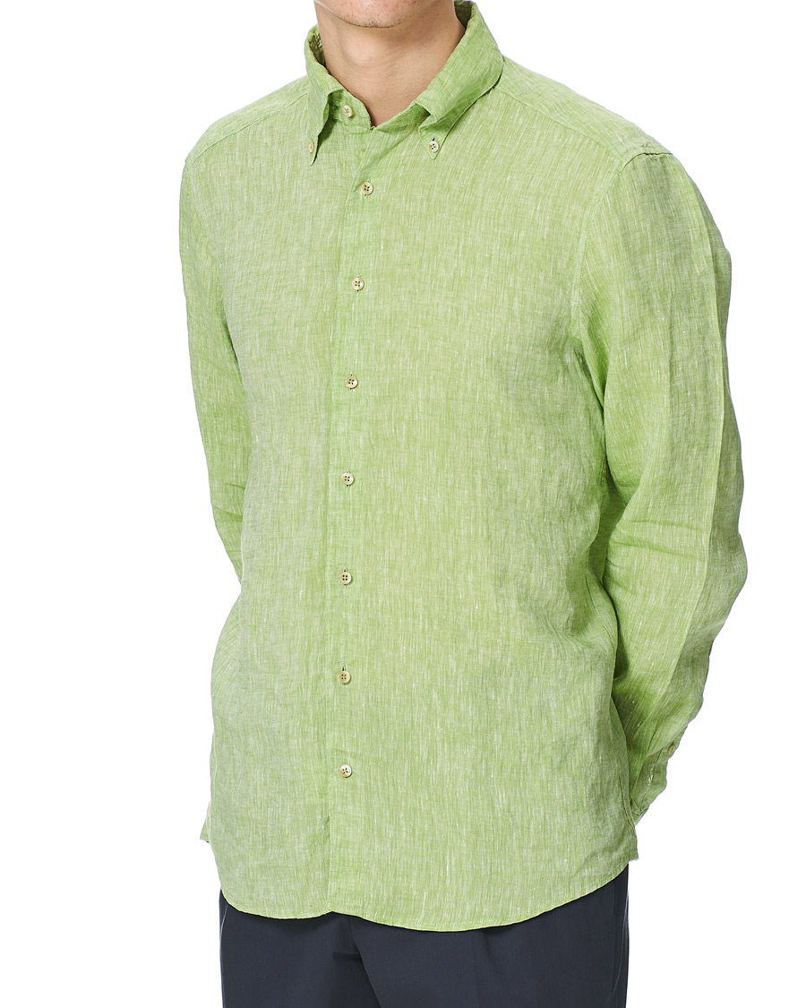 Herren | Hemden | Stenströms | Slimline Button Down Linen Shirt Pistachio