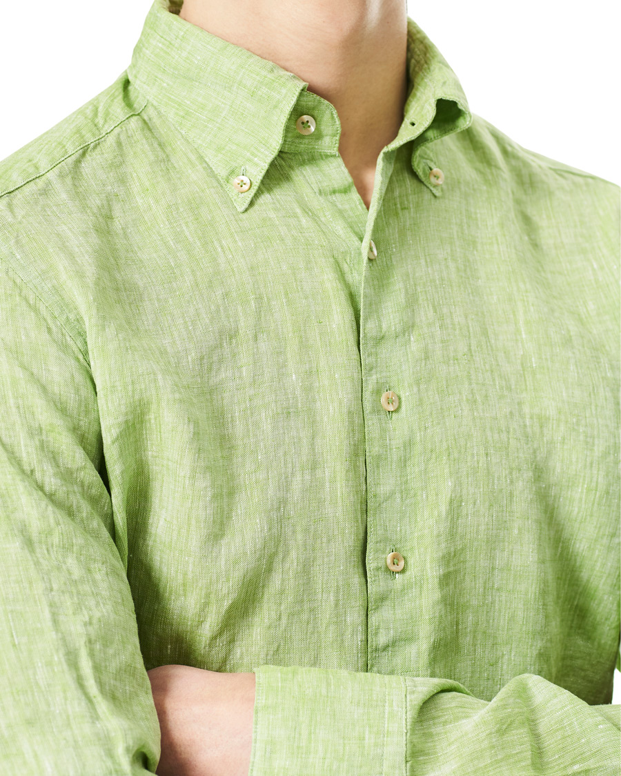 Herren | Hemden | Stenströms | Slimline Button Down Linen Shirt Pistachio