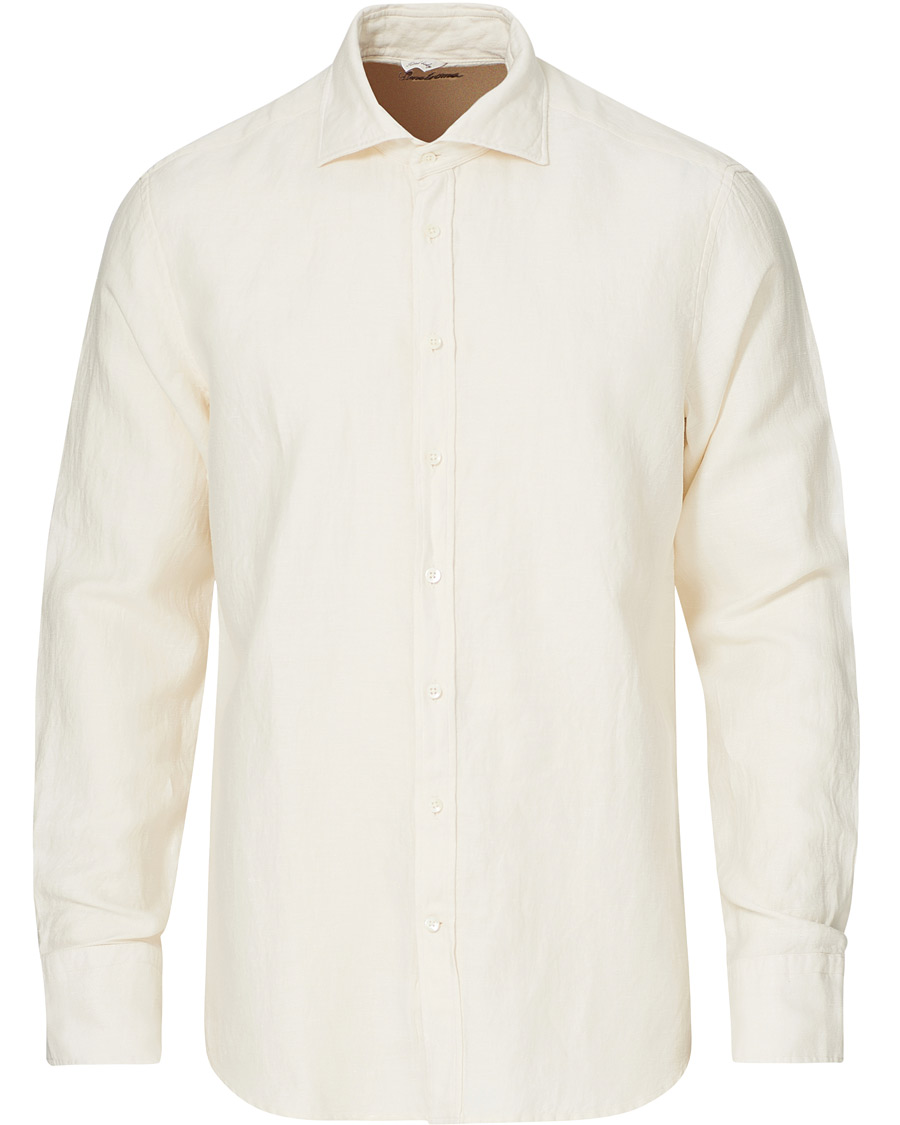Herren | Hemden | Stenströms | Fitted Body Heavy Washed Cotton/Linen Shirt White
