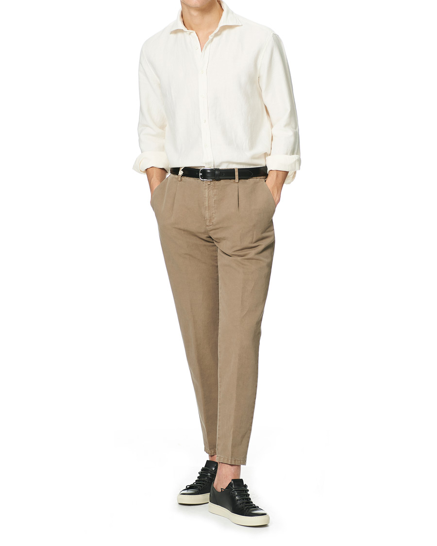 Herren | Hemden | Stenströms | Fitted Body Heavy Washed Cotton/Linen Shirt White