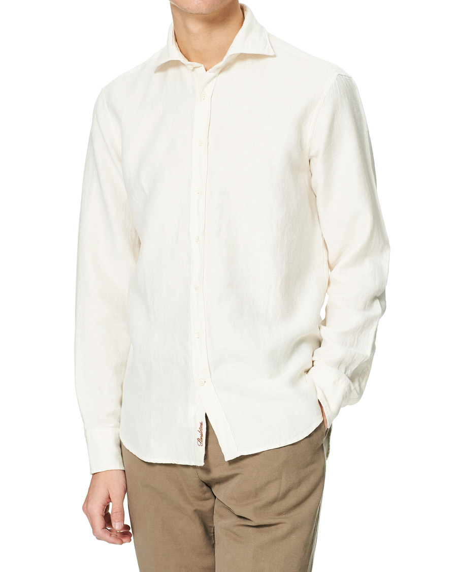 Herren | Hemden | Stenströms | Fitted Body Heavy Washed Cotton/Linen Shirt White