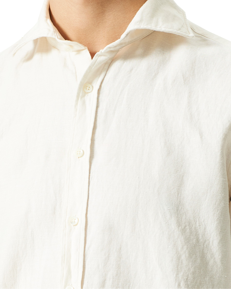 Herren | Hemden | Stenströms | Fitted Body Heavy Washed Cotton/Linen Shirt White