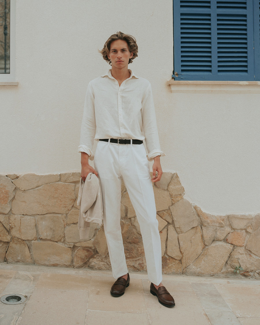 Herren | Hemden | Stenströms | Fitted Body Heavy Washed Cotton/Linen Shirt White