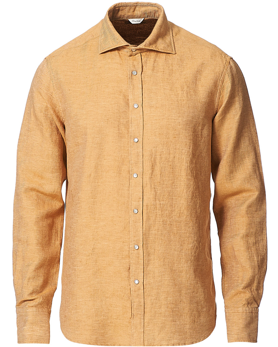 Herren | Hemden | Stenströms | Fitted Body Heavy Washed Cotton/Linen Shirt Orange