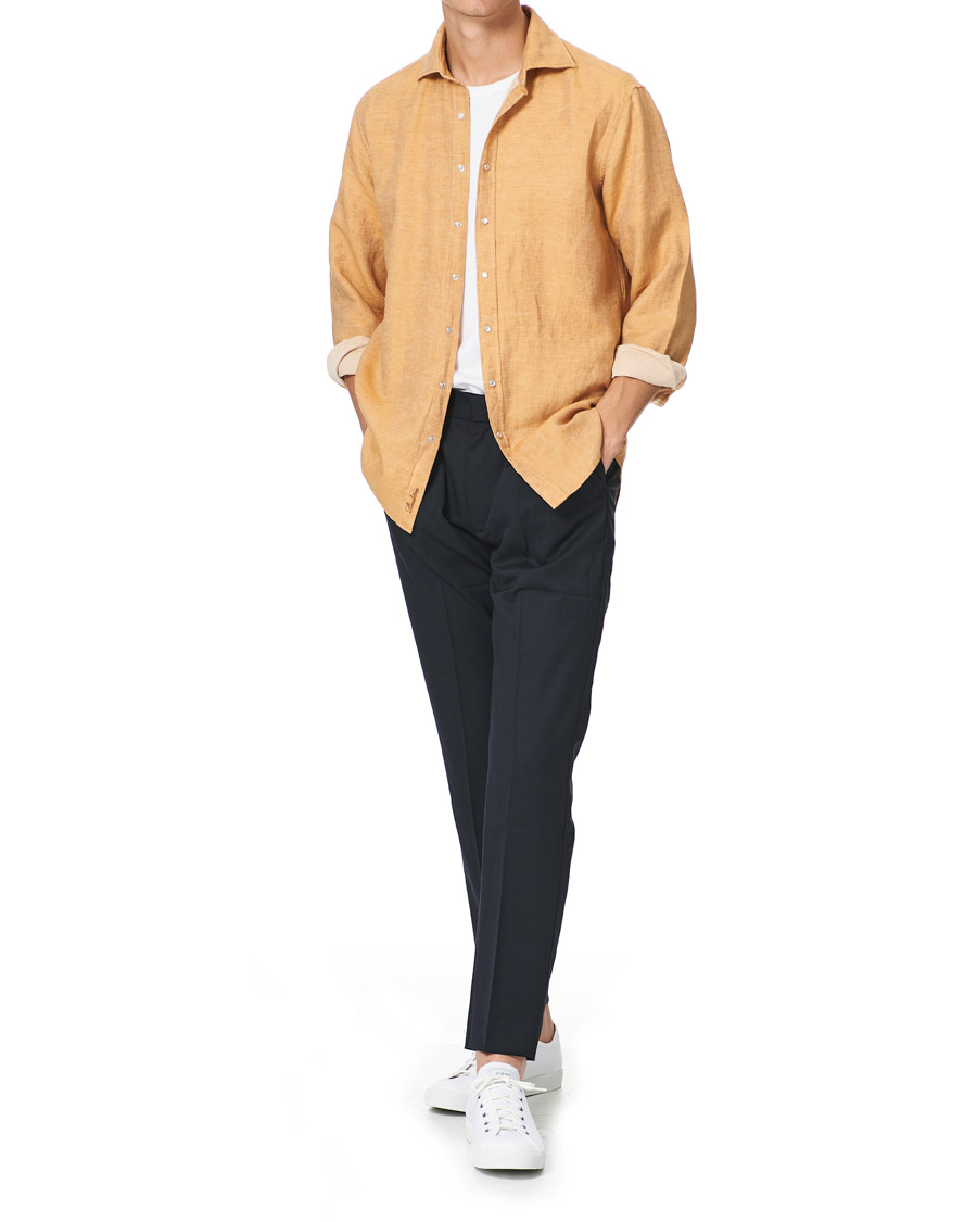 Herren | Hemden | Stenströms | Fitted Body Heavy Washed Cotton/Linen Shirt Orange