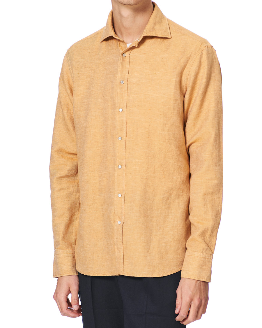 Herren | Hemden | Stenströms | Fitted Body Heavy Washed Cotton/Linen Shirt Orange