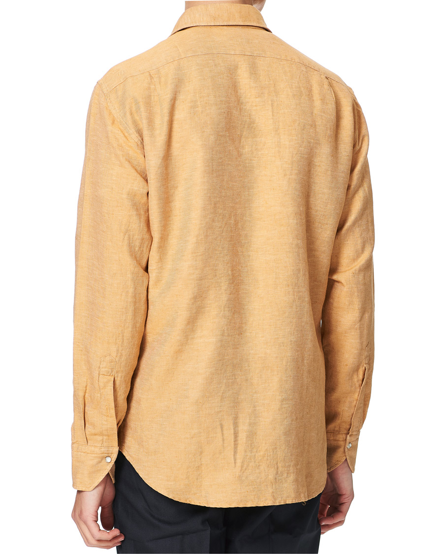 Herren | Hemden | Stenströms | Fitted Body Heavy Washed Cotton/Linen Shirt Orange
