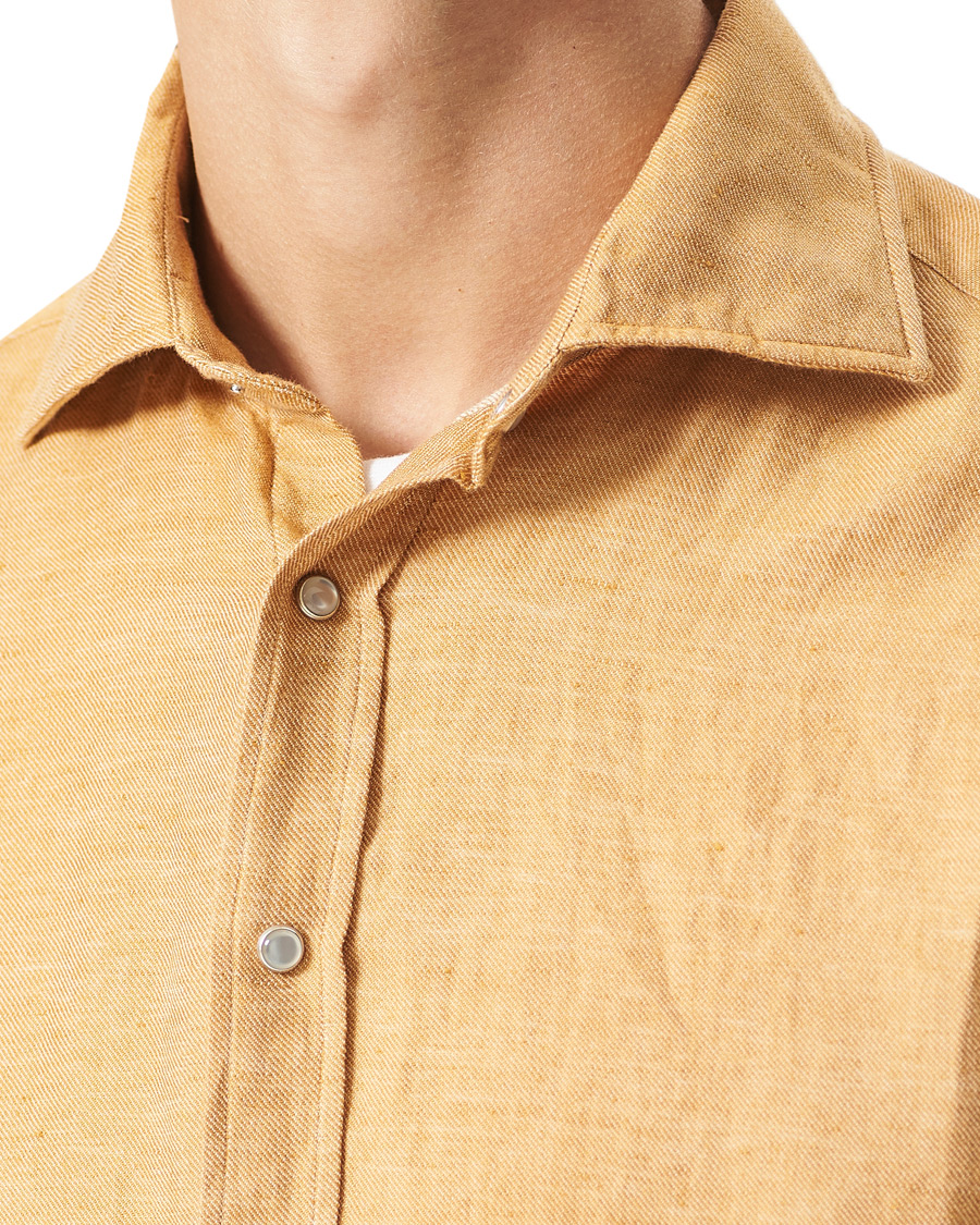 Herren | Hemden | Stenströms | Fitted Body Heavy Washed Cotton/Linen Shirt Orange