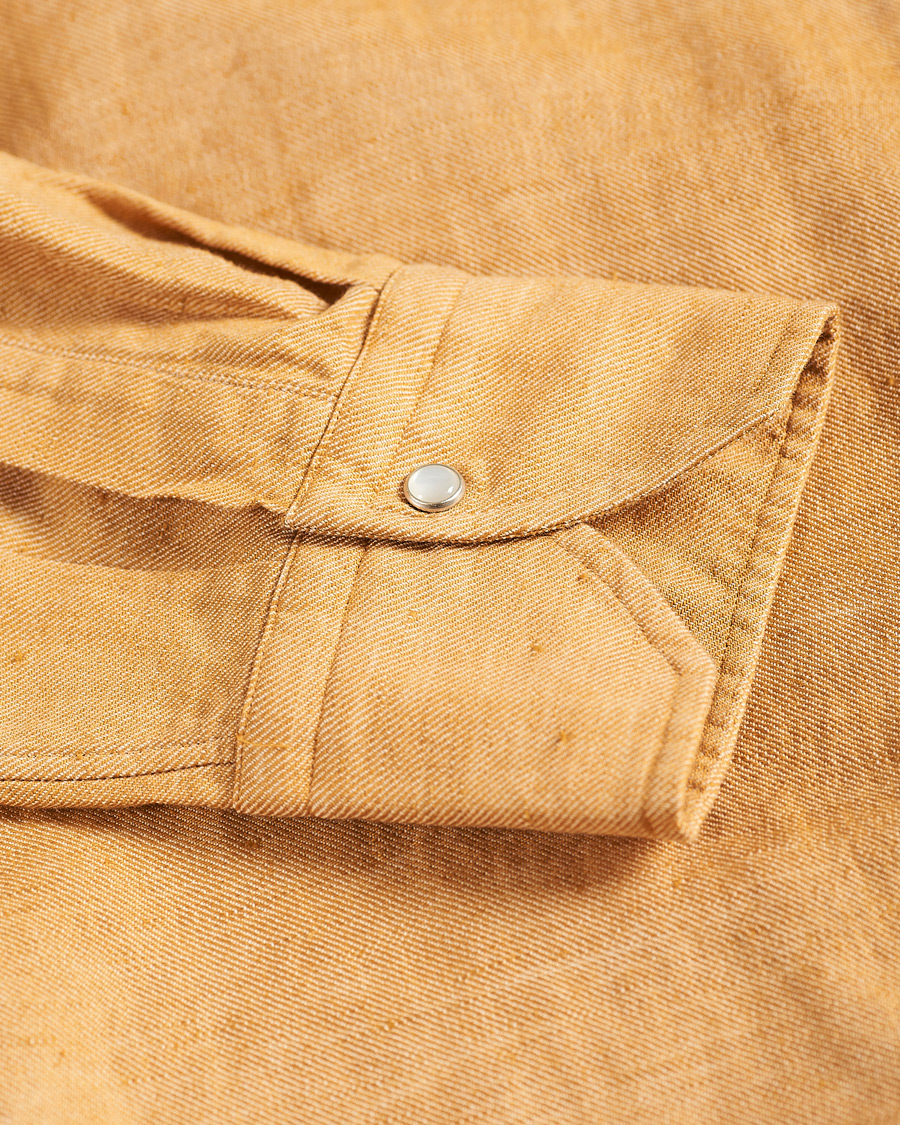 Herren | Hemden | Stenströms | Fitted Body Heavy Washed Cotton/Linen Shirt Orange