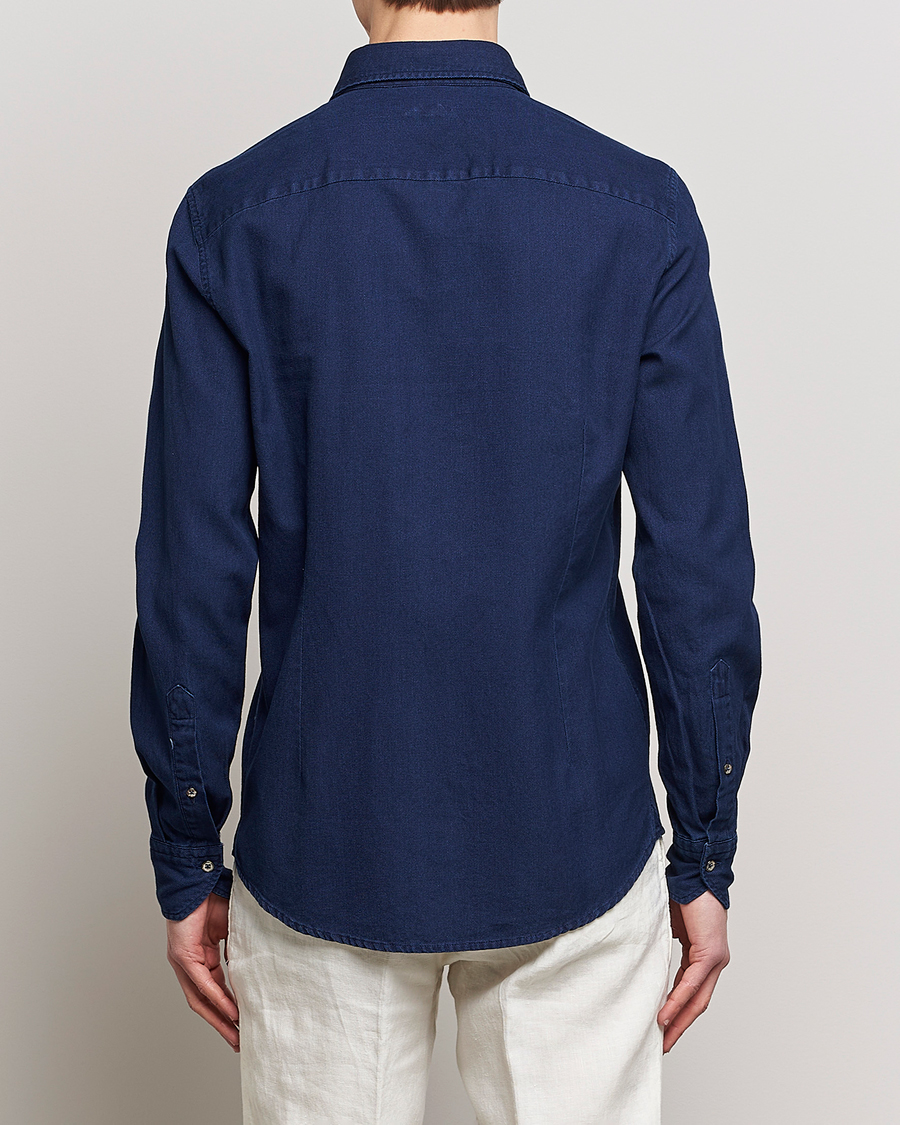 Herren | Hemden | Stenströms | Slimline Washed Structured Denim Shirt Indigo Blue