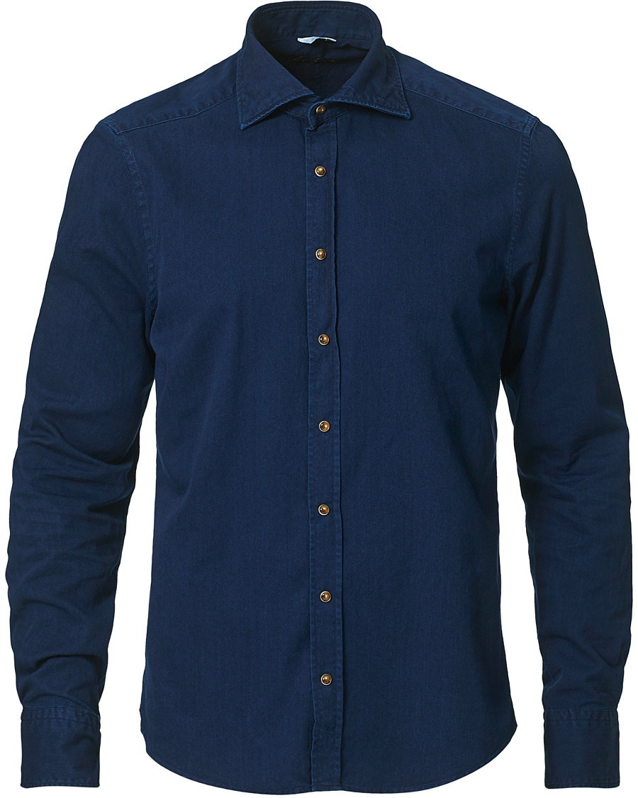 Herren | Hemden | Stenströms | Slimline Denim Press Button Shirt Dark Indigo