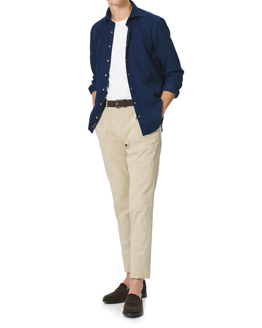 Herren | Hemden | Stenströms | Slimline Denim Press Button Shirt Dark Indigo