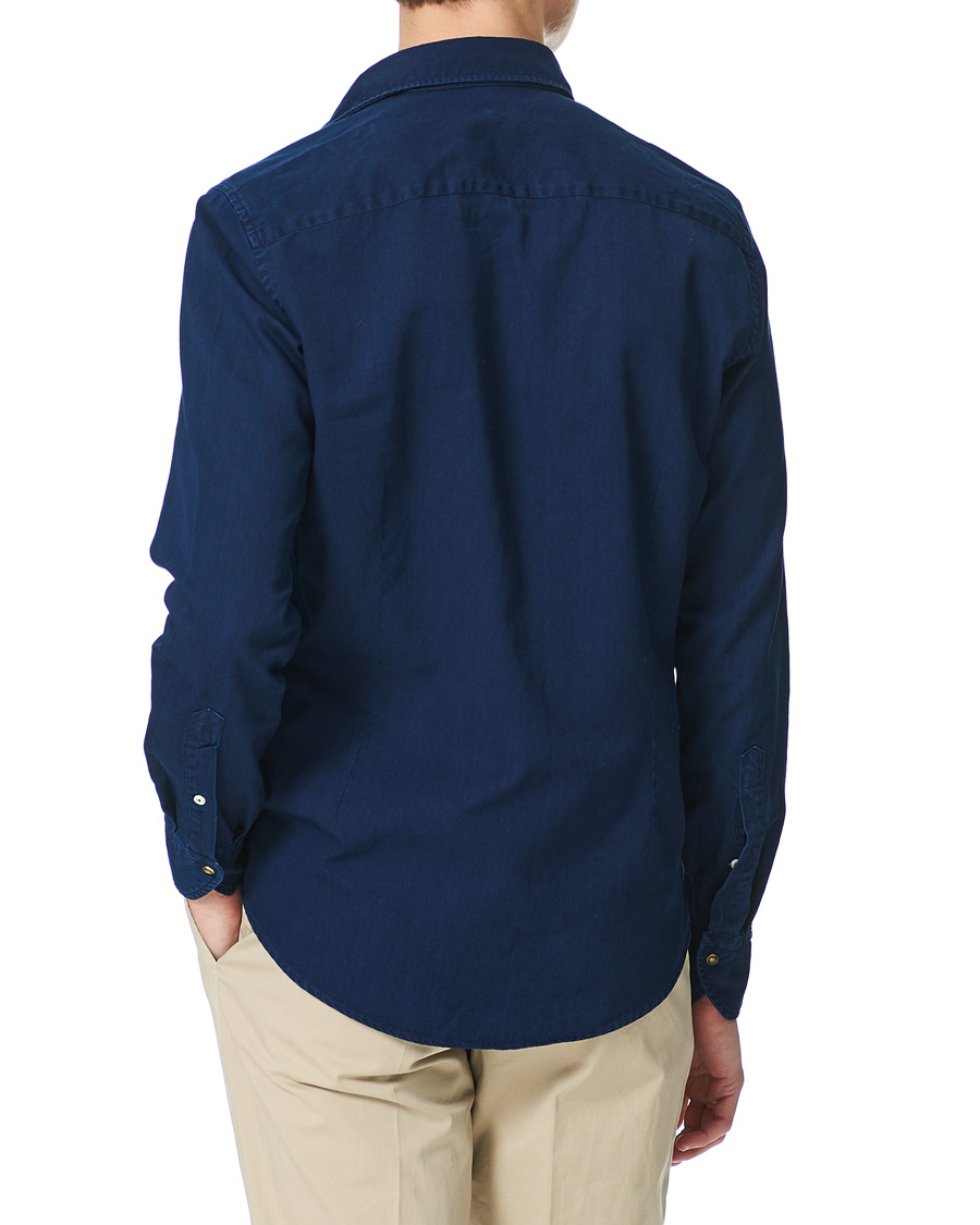 Herren | Hemden | Stenströms | Slimline Denim Press Button Shirt Dark Indigo