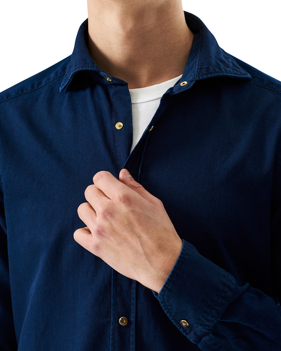 Herren | Hemden | Stenströms | Slimline Denim Press Button Shirt Dark Indigo