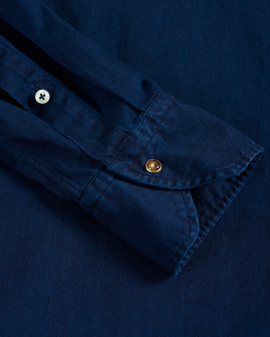 Herren | Hemden | Stenströms | Slimline Denim Press Button Shirt Dark Indigo