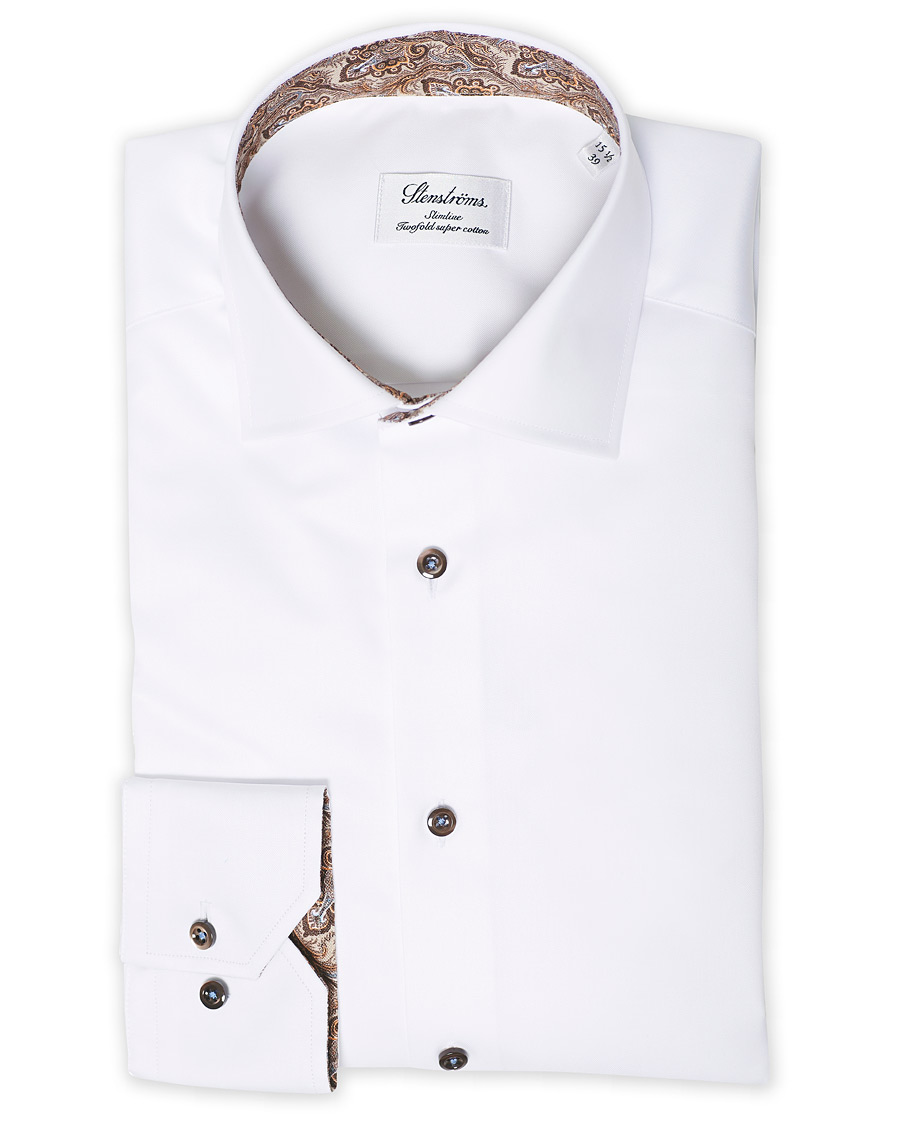 Herren | Hemden | Stenströms | Slimline Paisley Contrast Shirt White