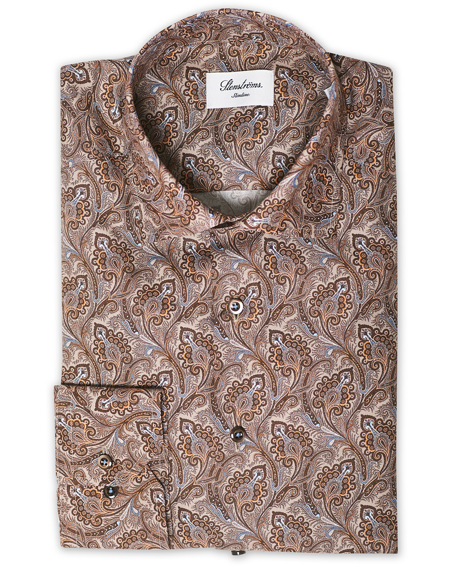 Herren | Hemden | Stenströms | Slimline Paisley Print Cut Away Shirt Brown