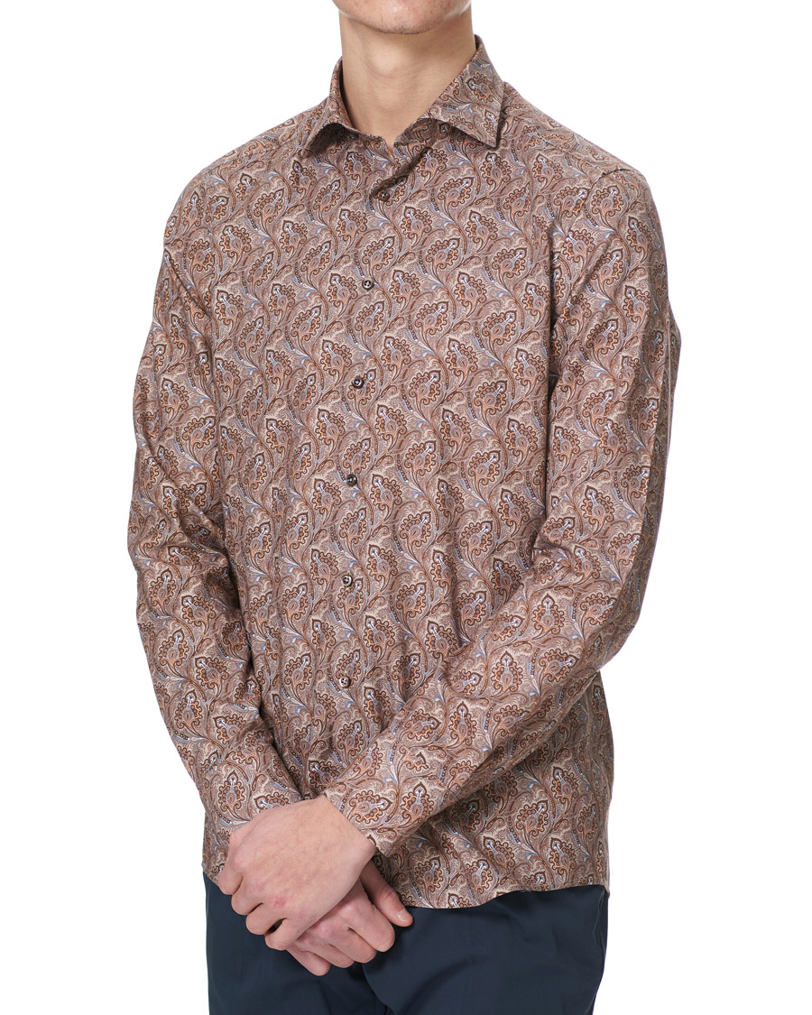 Herren | Hemden | Stenströms | Slimline Paisley Print Cut Away Shirt Brown