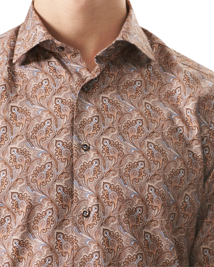 Herren | Hemden | Stenströms | Slimline Paisley Print Cut Away Shirt Brown