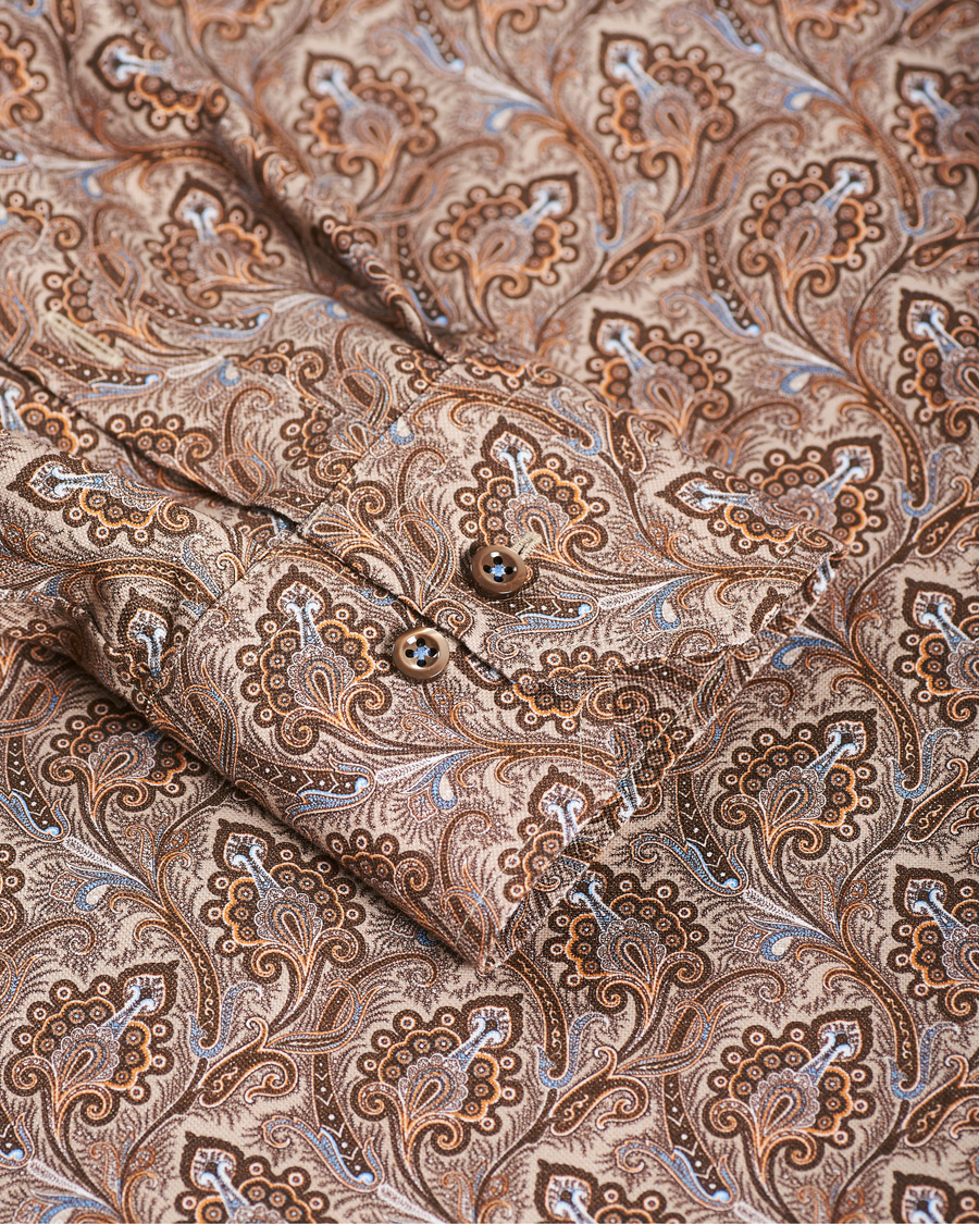 Herren | Hemden | Stenströms | Slimline Paisley Print Cut Away Shirt Brown